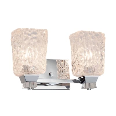 Justice Design Veneto Luce Ardent 2-light Polished Chrome Bath Bar, Clear Textured Square w/ Rippled Rim Shade - Polished Chrome
