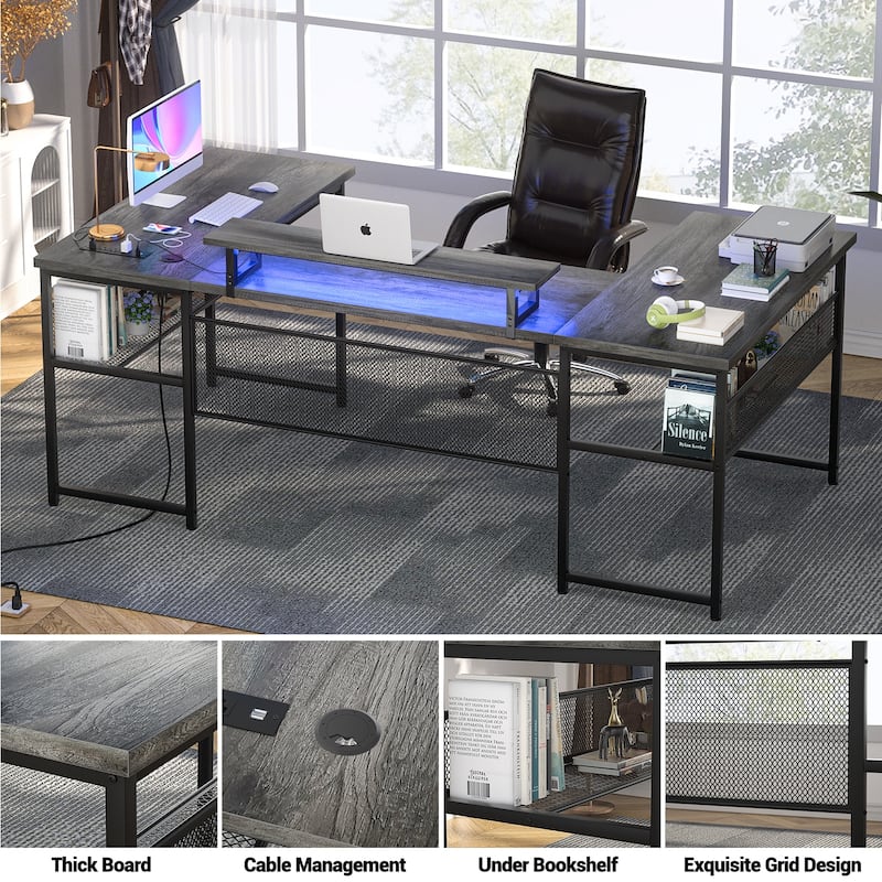 3-in-one U-Shape Computer Desk with Charge Station, Office Corner Desk with Monitor Stand