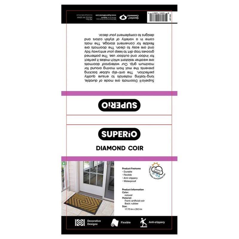 Superio Non-Slip Doormat for Entry, 18" x 30", Waterproof, Mat