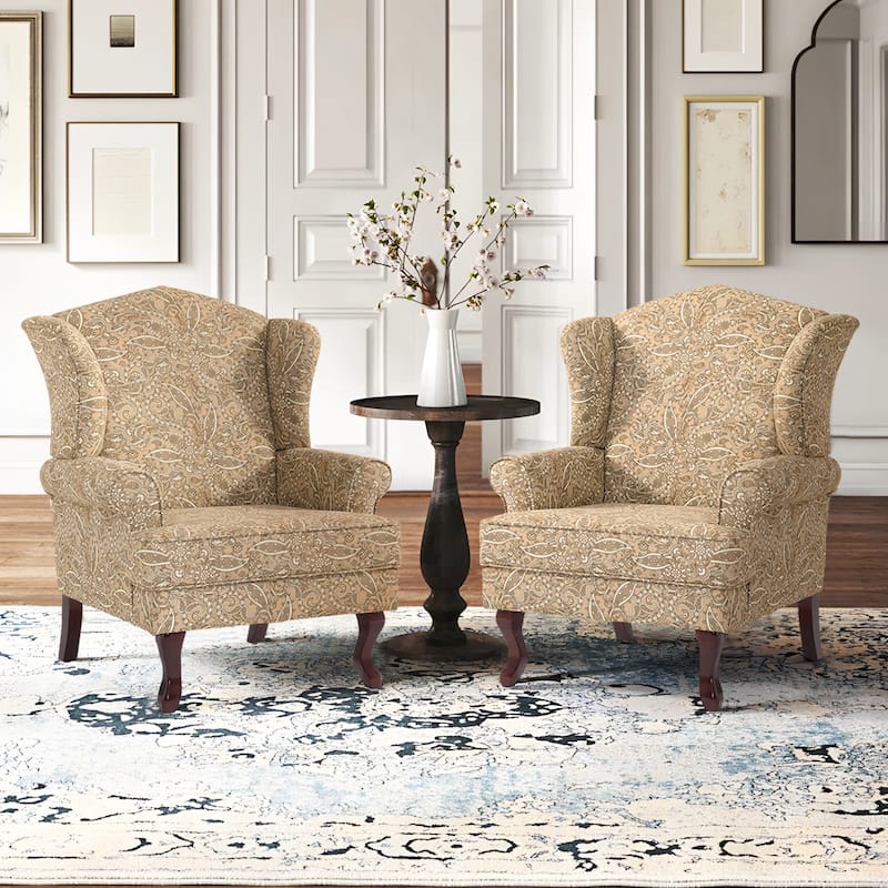 2 Set Traditional Rolled Arm Wing Back Accent Chair