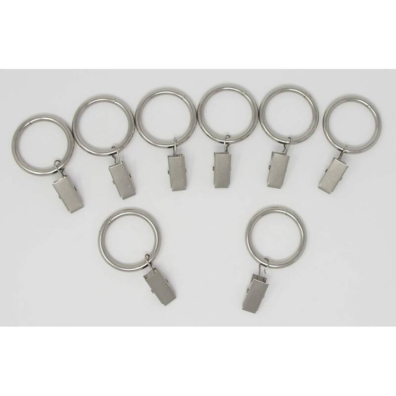 Metal Curtain Drapery Rings with Clips, 8 PK, New, 1 3/8" Inner Diameter - Brush Steel