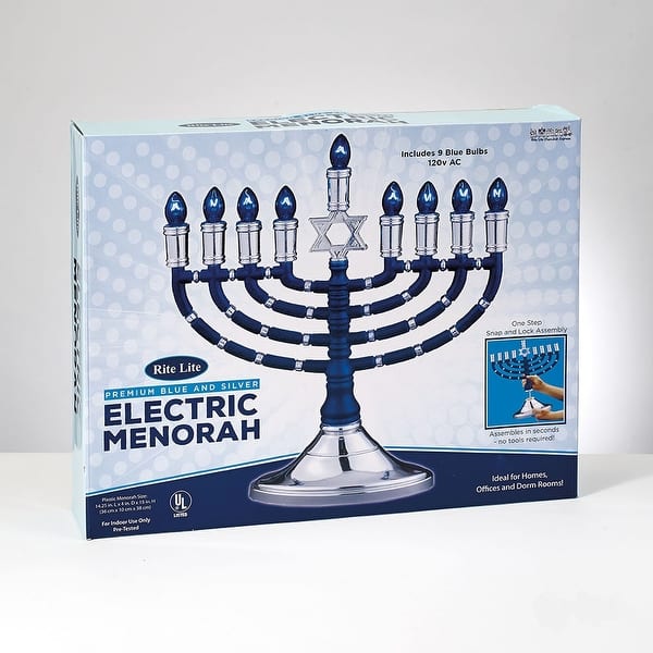 Shop Black Friday Deals On 14 Silver And Blue Premium Star Of David Hanukkah Electric Menorah Overstock 22702829