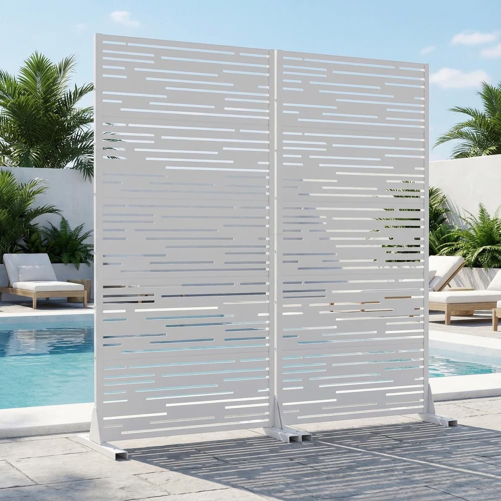 Outdoor Privacy Screen with Stand for Patio Garden Metal Fence Set of 2