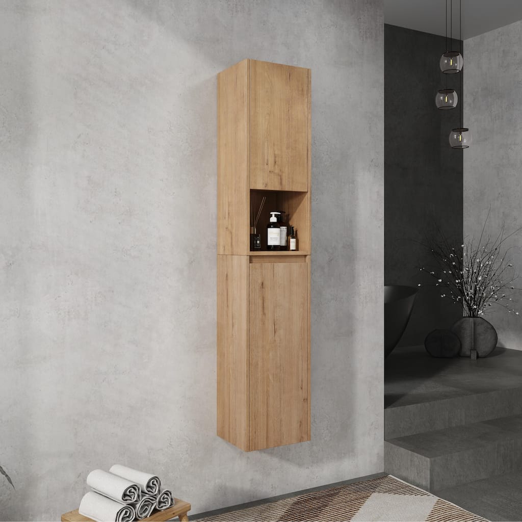 12" Bathroom Side Cabinet, Soft Close Doors, Float Mounting Design, Imitative Oak