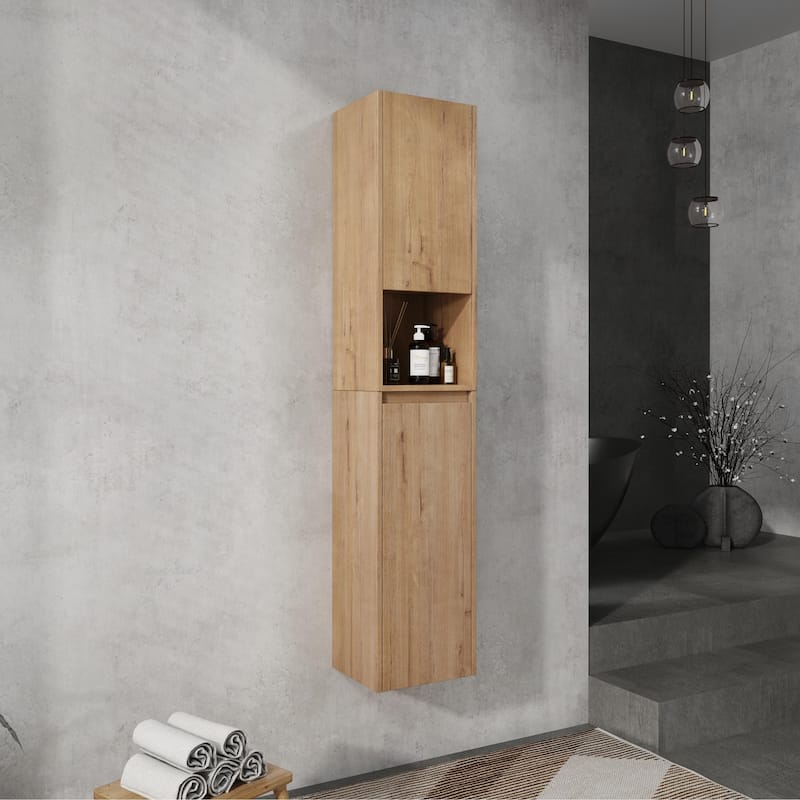 Modern Floating Bathroom Cabinet with Reversible Door & Soft-Close Hinges, Wall-Mounted Side Cabinet Storage Cabinet - Imitative Oak