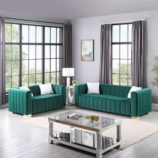 Chesterfield Dark Green Velvet Upholstery 3-Seater Sofa&Loveseat Set ...