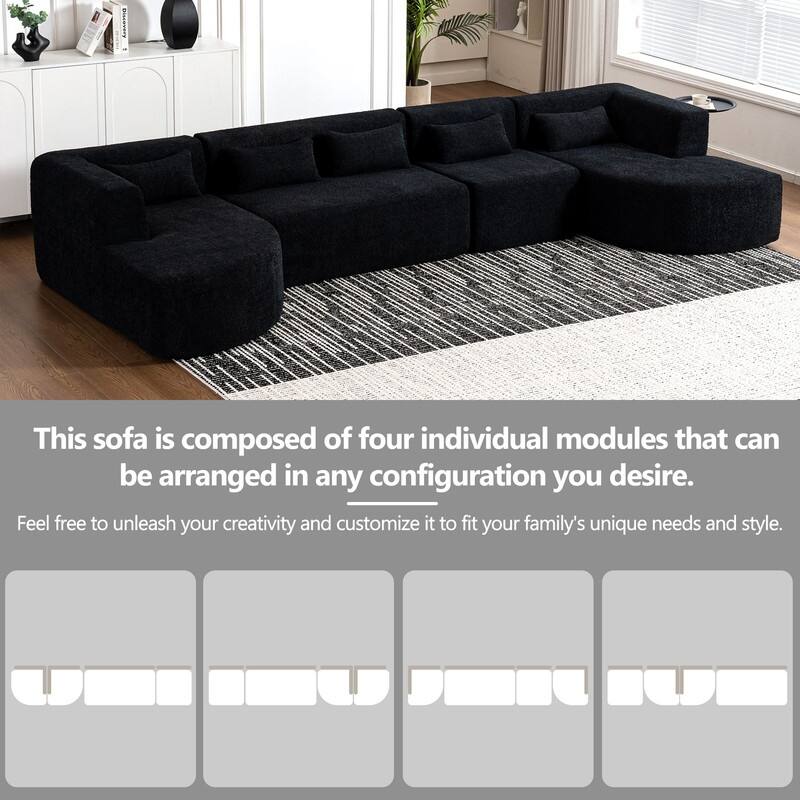 Free Combination Upholstered Sectional Sofa, Sofa Set with Curved Chaise Lounge, Large Floor Couch with Pillows