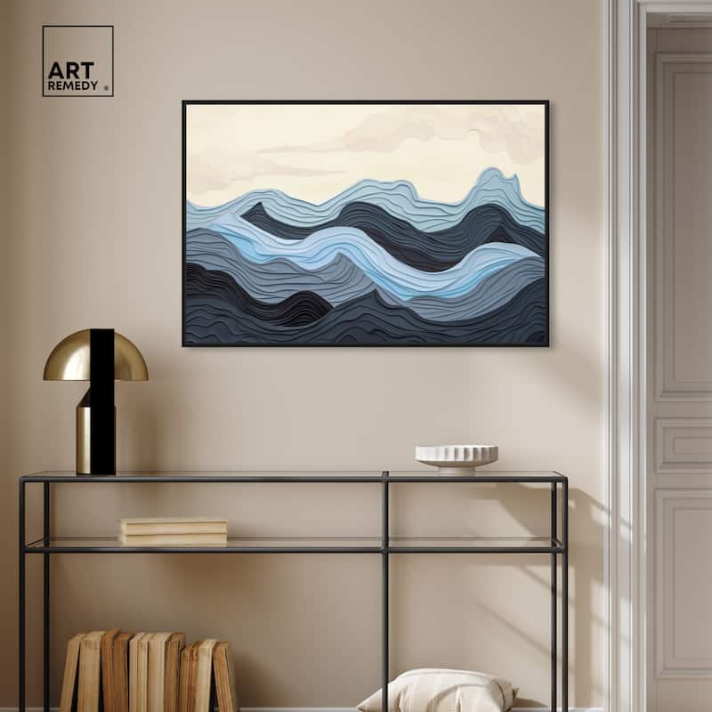 Art Remedy Waverly Framed Blue Abstract 1 Piece Canvas Wall Art