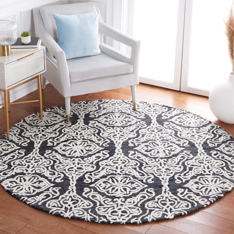 SAFAVIEH Handmade Blossom Mahalia Modern Floral Wool Rug - 6' x 6' Round - Black/Ivory