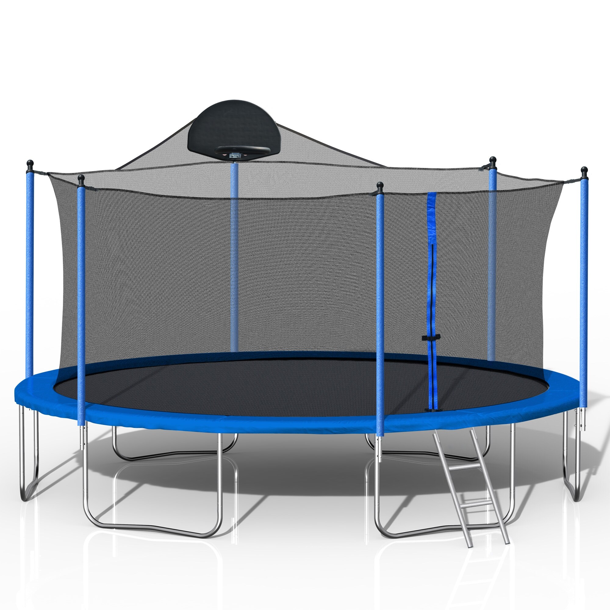 Blue Sports Fitness Trampoline Outdoor Recreational Trampolines with Enclosure Net and Basketball Hoop for All Ages 14FT Bed Bath Beyond 40534884