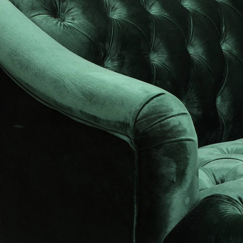 3-seat Emerald Velvet Sofa with Wooden Legs