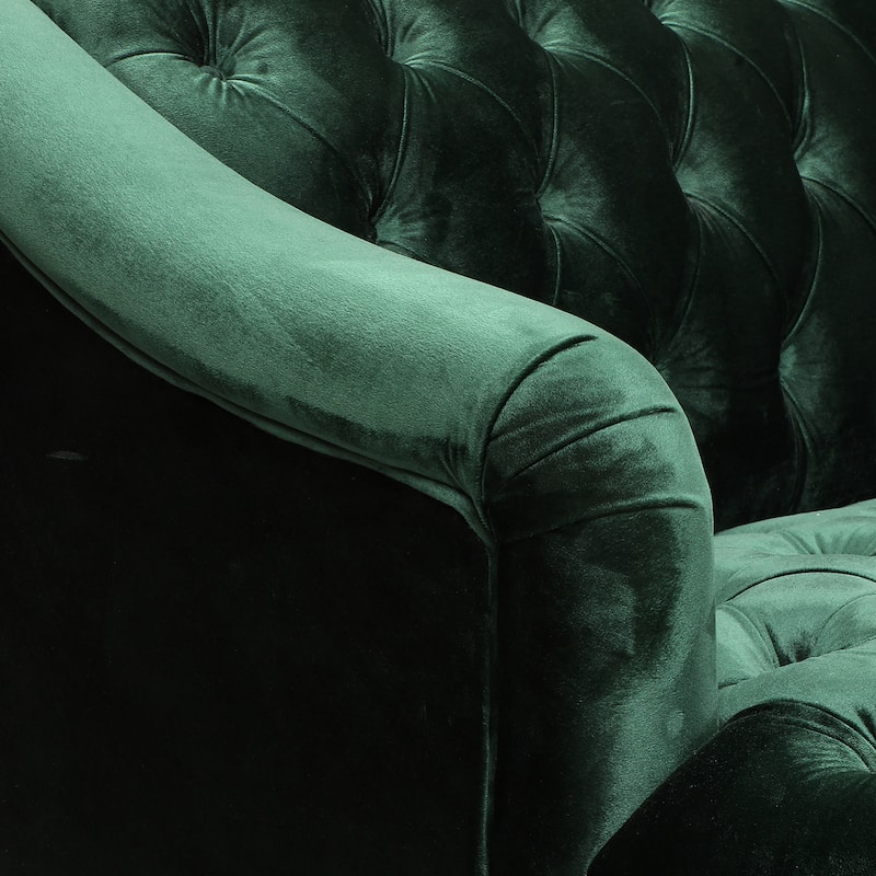 Emerald Button Tufted 3-seater Sofa with Birch Wood Legs