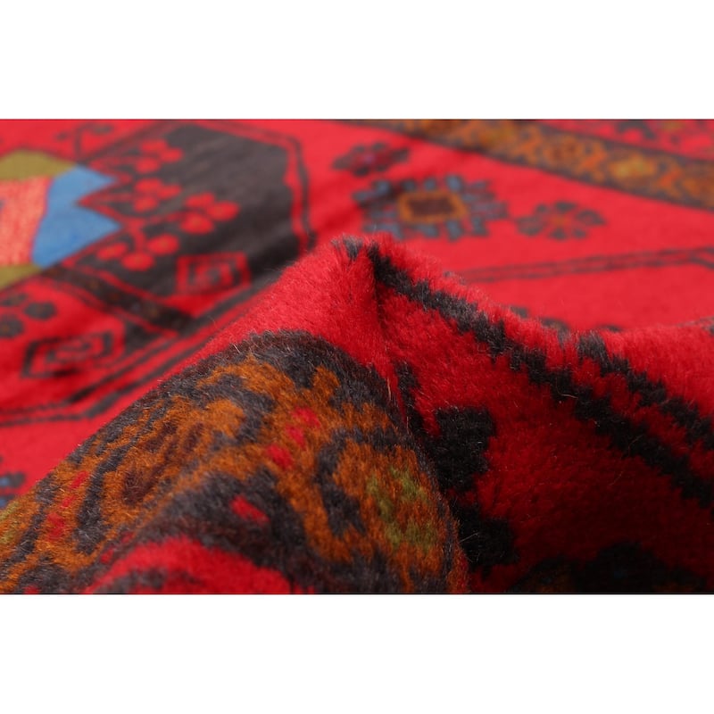 ECARPETGALLERY Hand-knotted Baluch Red Wool Rug - 3'4 x 9'2