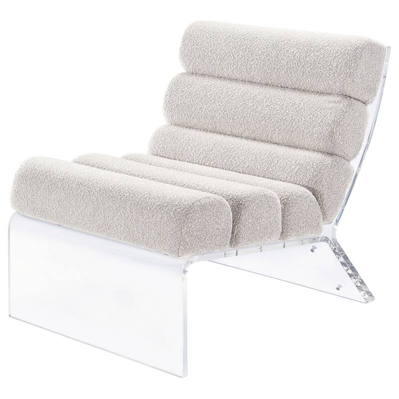 Reta Armless Accent Chair, Modern Ivory Boucle Channel Tuft, Clear Acrylic