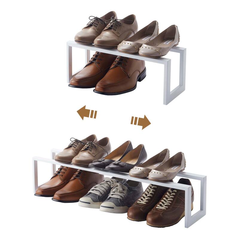 Yamazaki Home Expandable Shoe Rack - Two Sizes, Steel, Single, Holds 4 to 8 shoes, Expandable - White