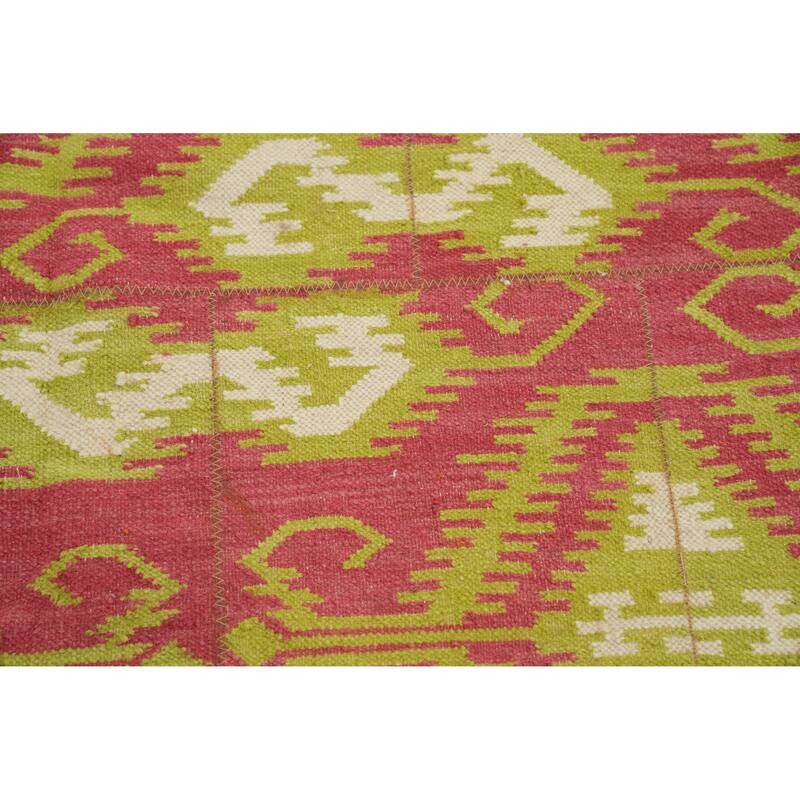 Hand Woven Oriental 100% Wool Carpet Southwestern All-Over Pink Kilim Area Rug - 8' 10'' X 5' 10''