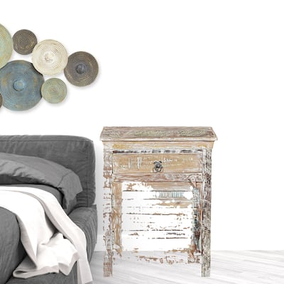 HomeRoots 30" Distressed White One Drawer Shutter Solid Wood Nightstand