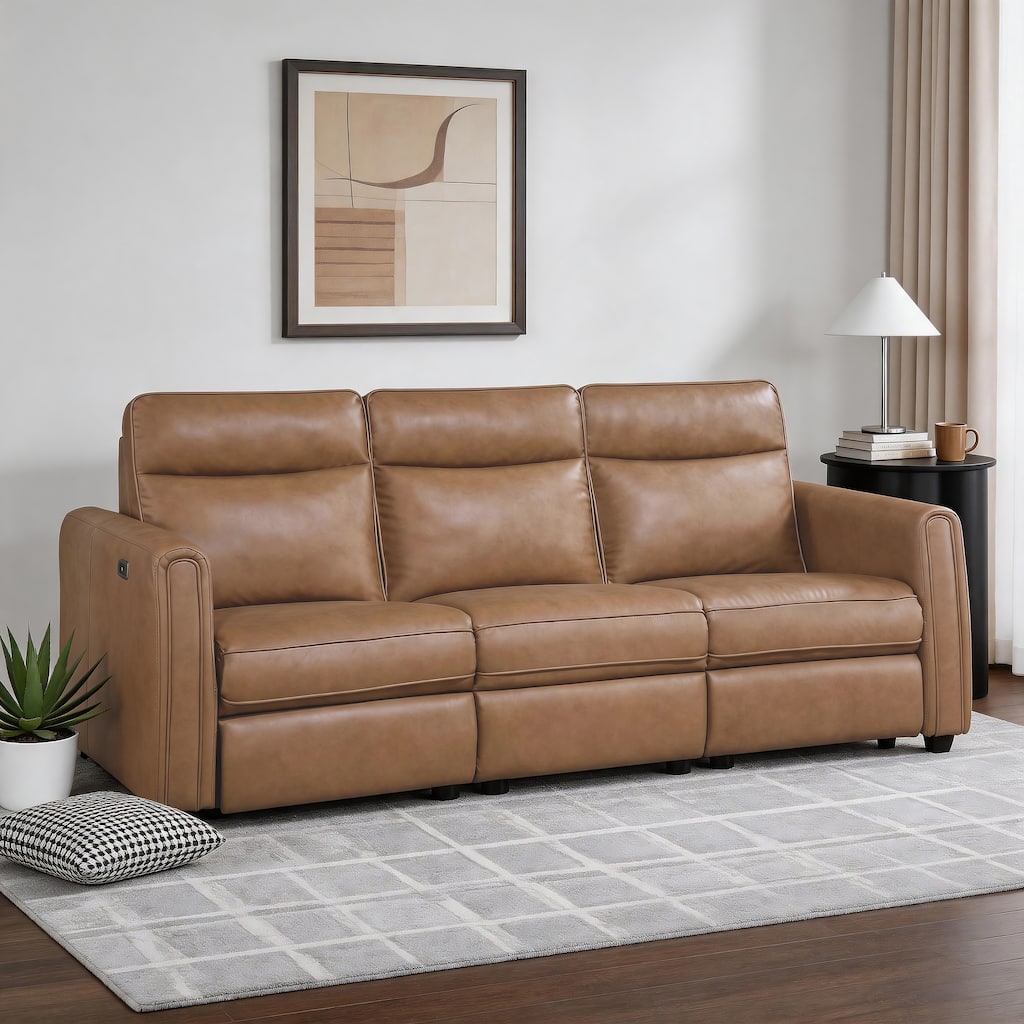 Orlin 84" Faux Leather Power Reclining Sofa with Rounded Track Arms