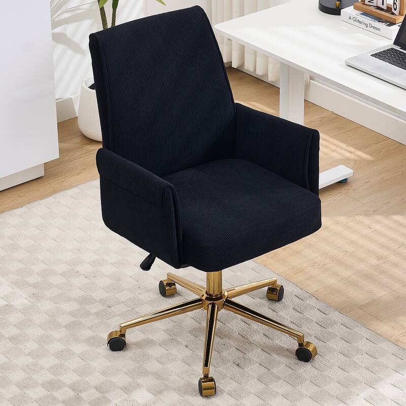 Corduroy Swivel Office Chair with Wheels, Ergonomic High Back Task Chair, Upholstered Accent Chair with Adjustable Height