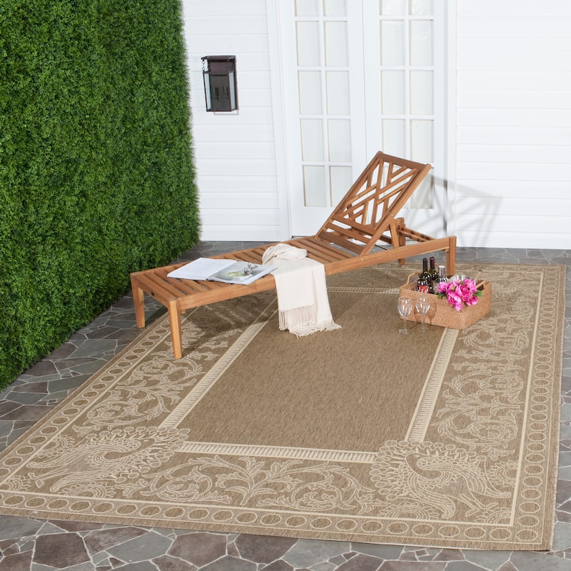 SAFAVIEH Courtyard Kitija Indoor/ Outdoor Waterproof Patio Backyard Rug - 5'3" x 7'7" - Brown/Natural