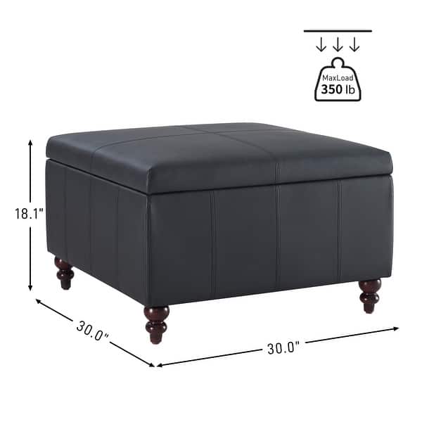 dimension image slide 0 of 5, Leather Square Storage Ottoman for Living Room, Brown/ Black 30"W x 30"D x 18.1"H