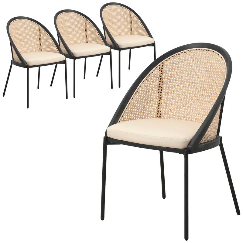 Urbane Modern Stylish Dining Chair with Vinyl Fabric Seat and Wicker Back for Dining Room & Kitchen, Set of 4 - Cream