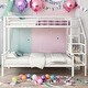 preview thumbnail 1 of 22, Metal Twin over Full Bunk Bed with Storage Staircase and Open Wardrobe,Kids and Baby White