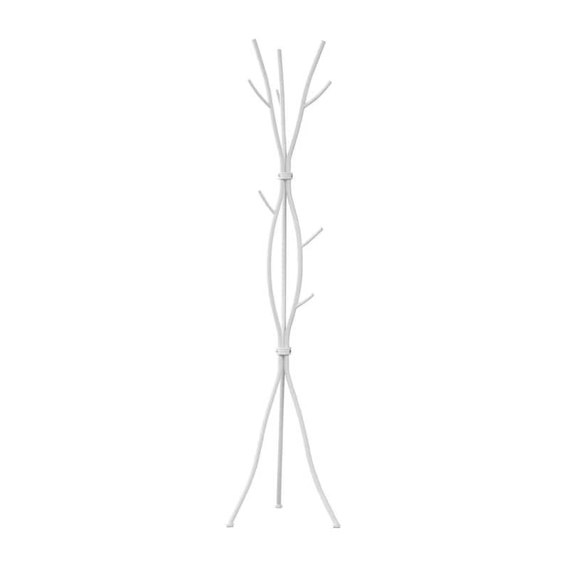 74-Inch Tall Freestanding Coat Rack with Metal Frame 11 Hooks Entryway Umbrella Stand - 74'' H X 18.5'' W X 18.5'' D - White