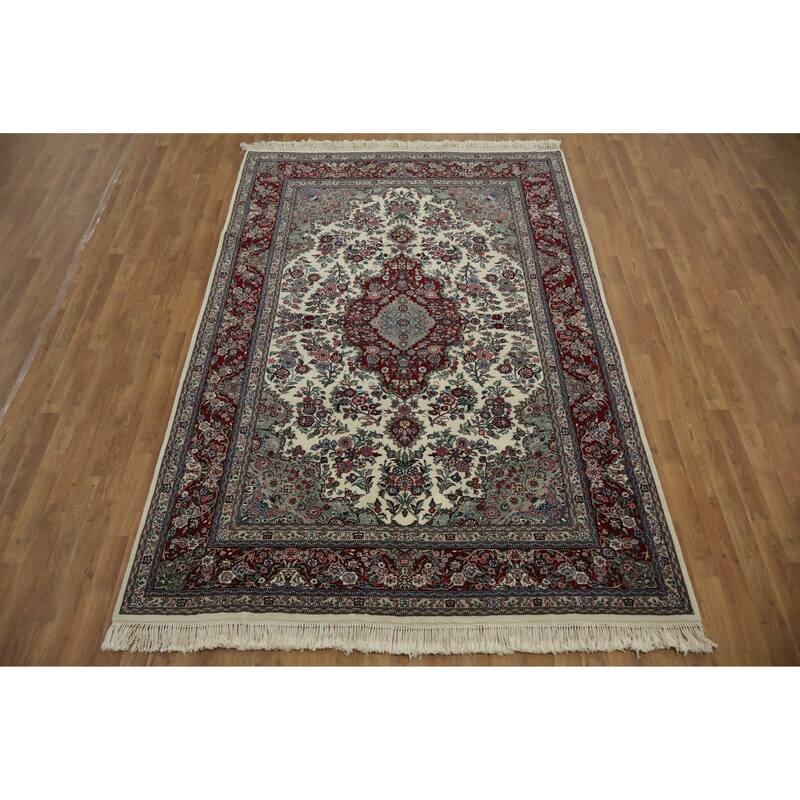 Hand Knotted Oriental 100% Wool Carpet Traditional Floral Beige & Ivories Aubusson Area Rug - 9' 0'' X 6' 0''