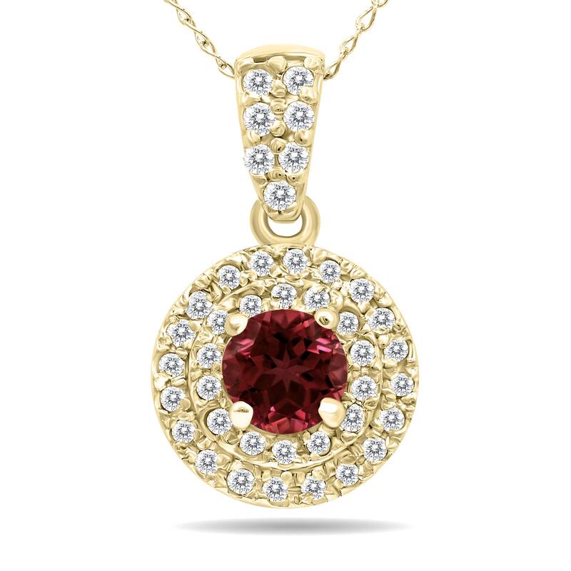 Marquee 3/4 Carat TW Double Halo Garnet And Diamond Pendant in 10K Yellow Gold