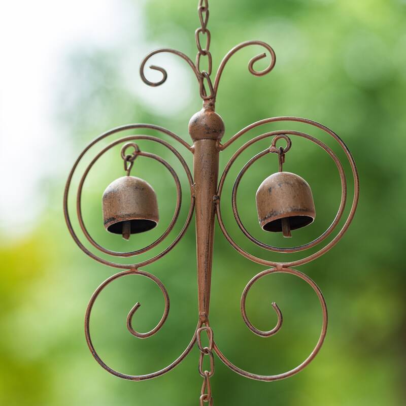 Glitzhome 8.5ft 8-Piece Faux Copper Butterfly Shaped Rain Chain with V-Shaped Gutter Clip