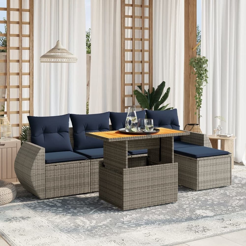 vidaXL Patio Sofa Set with Cushions Outdoor Furniture 6 Piece Poly Rattan