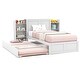 preview thumbnail 1 of 3, Twin/Full Wood Platform Bed w/ Trundle and Storage Bookcase Headboard in White White