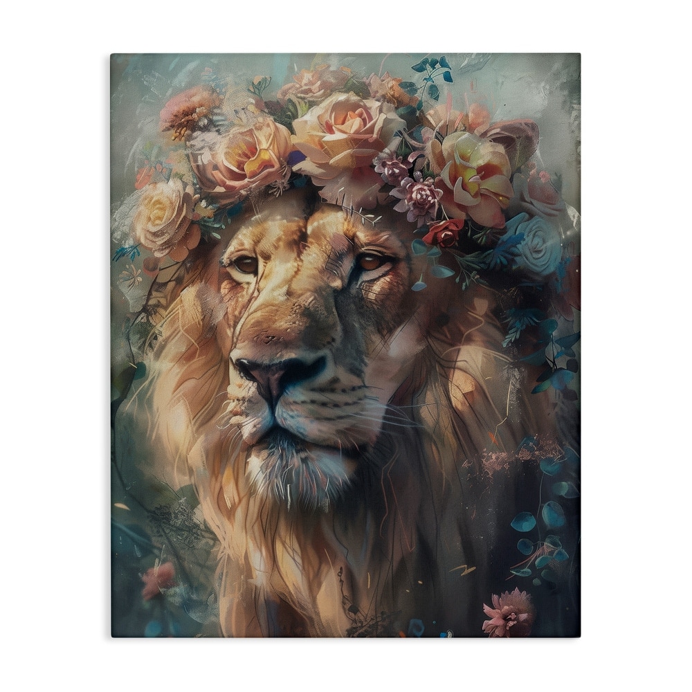 Stupell Lion with Rose Garland Canvas Wall Art Design By Arlington Prints