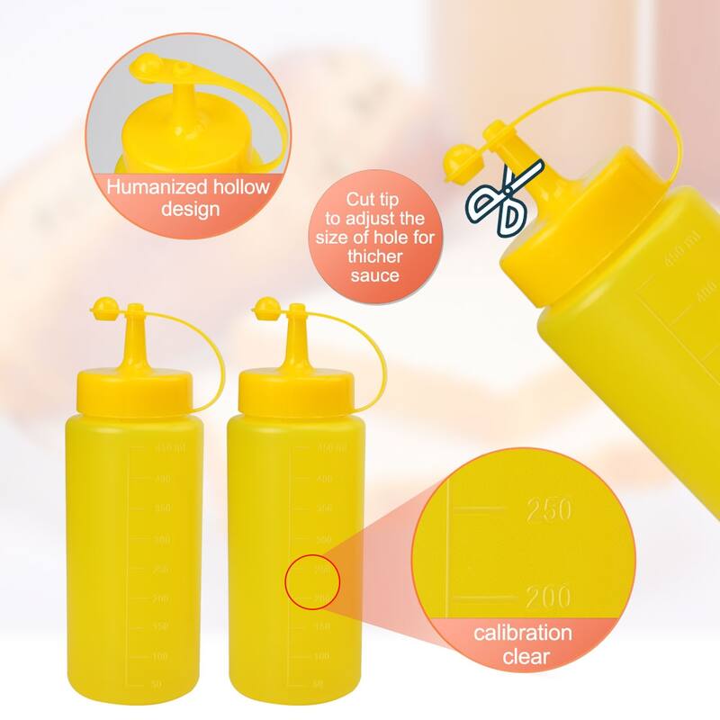 4pcs 16 OZ Plastic Condiment Squeeze Condiments Dispenser with Cap - 4 Pcs