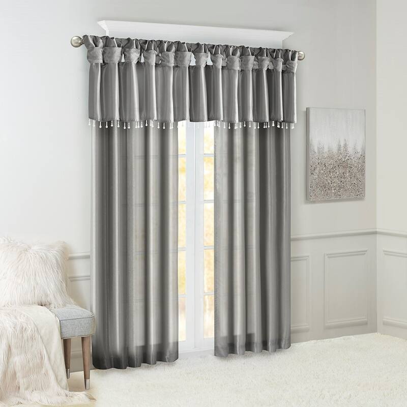 Twist Tab Lined Window Curtain Panel - Charcoal