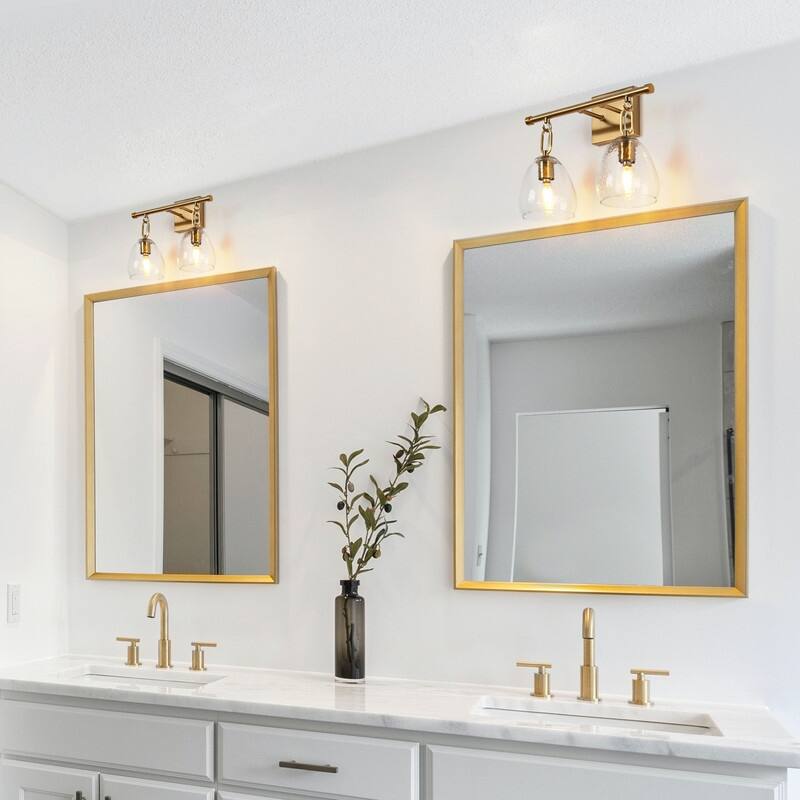 Blobfish Modern Gold 2-Light Textured Glass Wall Sconce Bathroom Vanity Light - L 13.8" x W 6.7" x H 11.2"