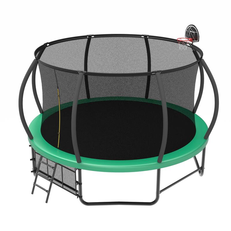 14FT Trampoline with Enclosure Recreational Trampolines with Ladder and AntiRust Coating, ASTM Approval Trampoline for Kids