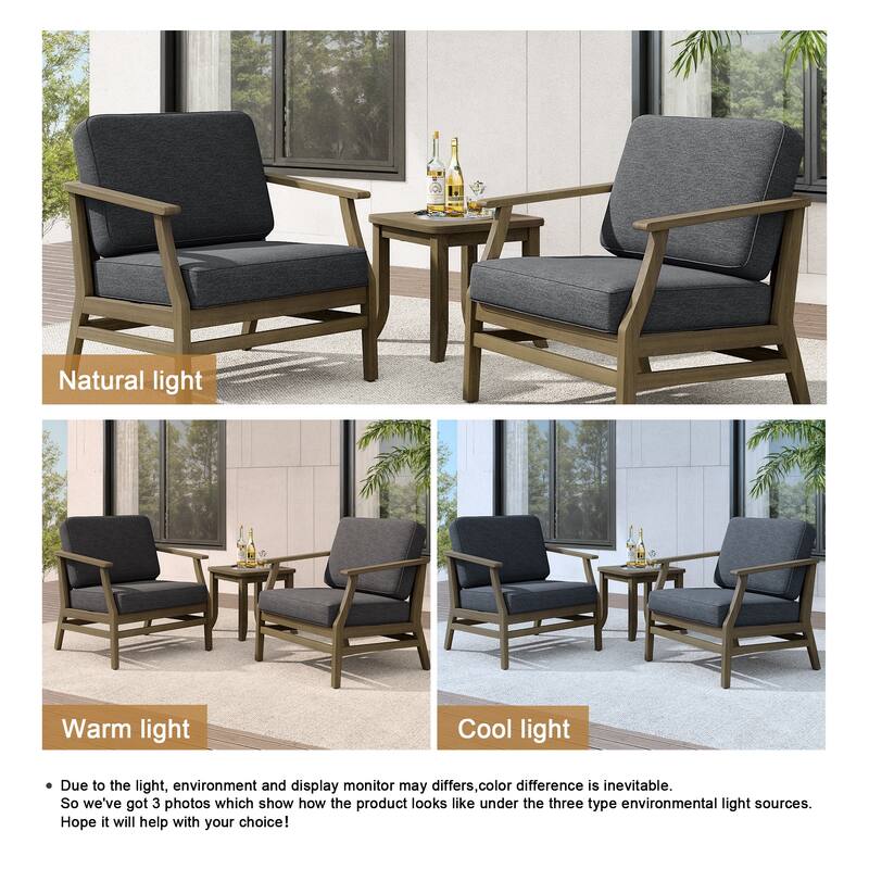 Teak Outdoor Bistro Set with Weather-Resistant Cushions (3-Piece Set)