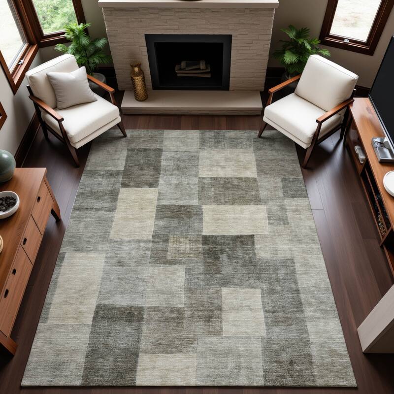 Premium Washable Super Soft Contempory Checker Mayfield Rug - Taupe - 5' x 7'6"