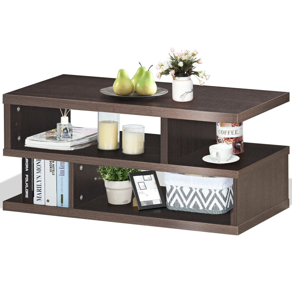 Shop Gymax Rectangular Coffee Table Accent Cocktail Table W Open Shelves Overstock 30149442