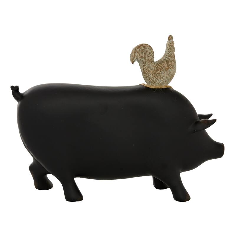Black Polystone Pig Home Decorative Sign