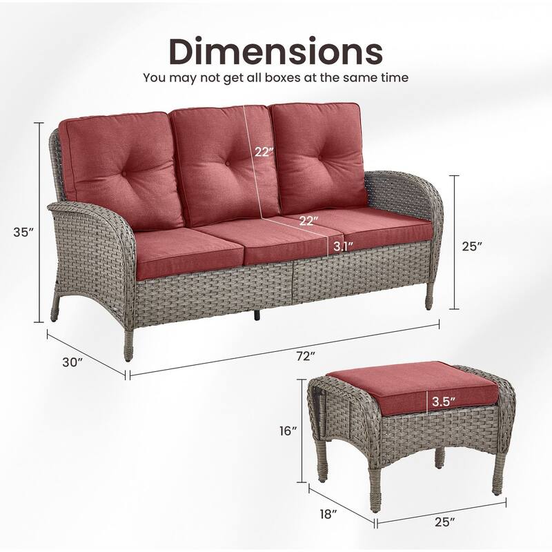 Gymojoy 3-Piece Outdoor Wicker Patio Furniture with 3 Seat Sofa, Rattan Coversation Set with Water Resistant Cushions