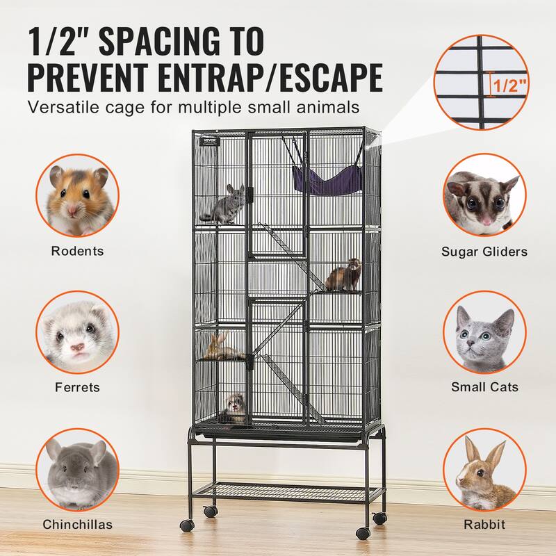 Rolling Metal Ferret Cage Small Animal Cage for Pet Rats, Hamster, Guinea Pig, Chinchilla, Squirrel, Hedgehogs, Bunny