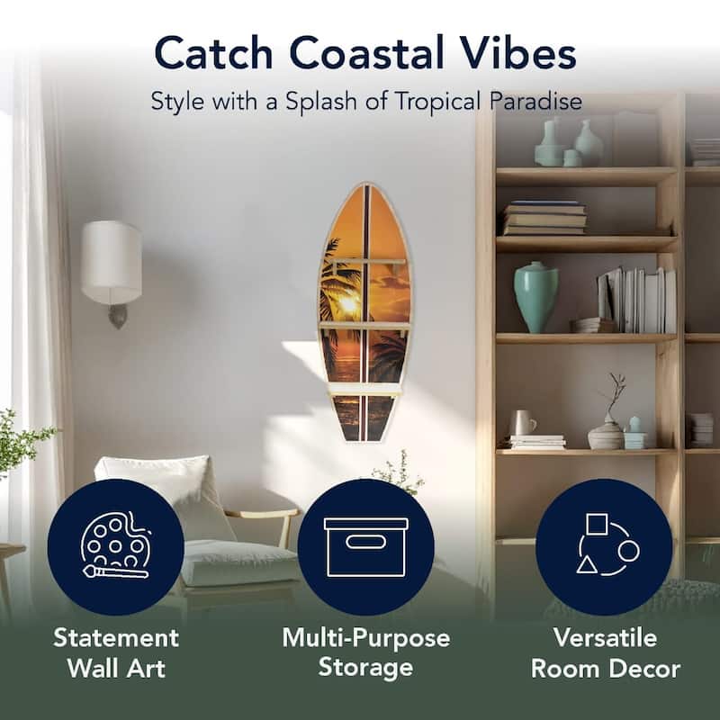 American Art Decor Surfboard Wall Shelf Coastal Beach Themed Decorative Wall Art Storage for Home or Office