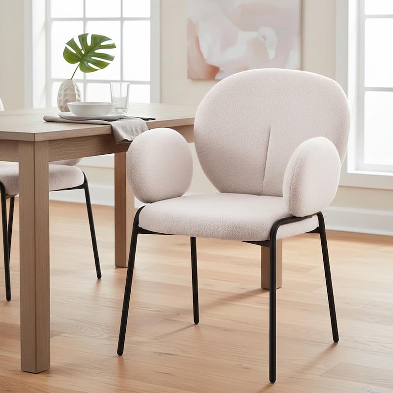 Celestial Modern Boucle Upholstered Accent Dining Chairs with Black Iron Legs and Plush Seating for Living/Dining Room