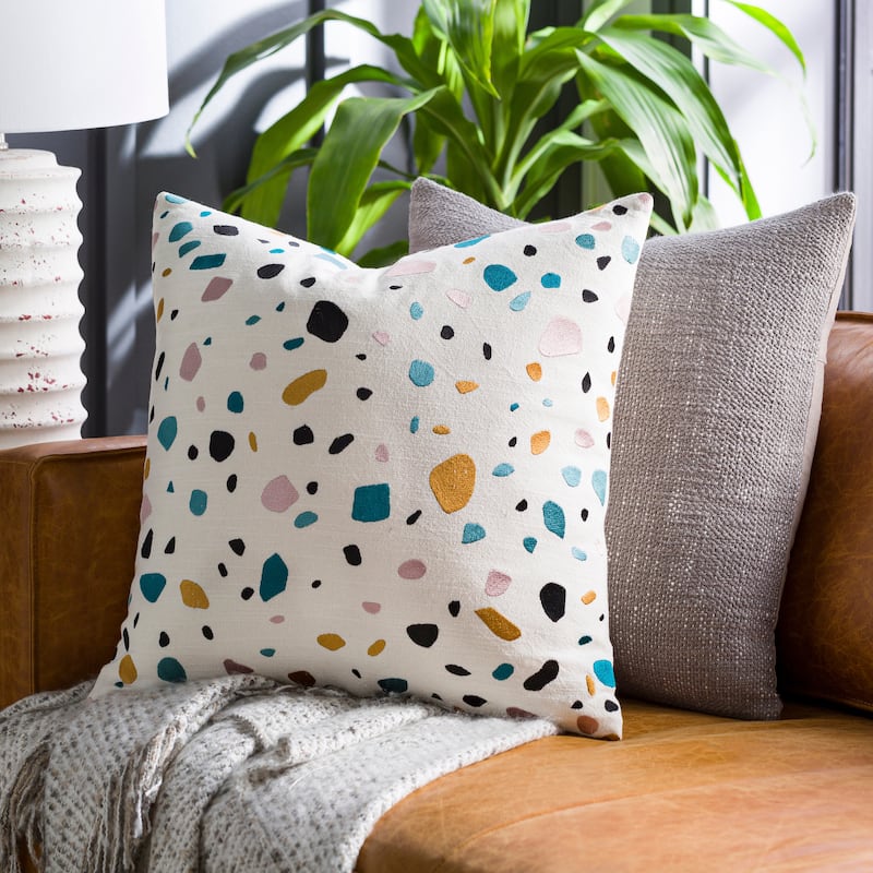 Holley Terrazzo Modern Throw Pillow - 18"H x 18"W - Feather Down - Ivory