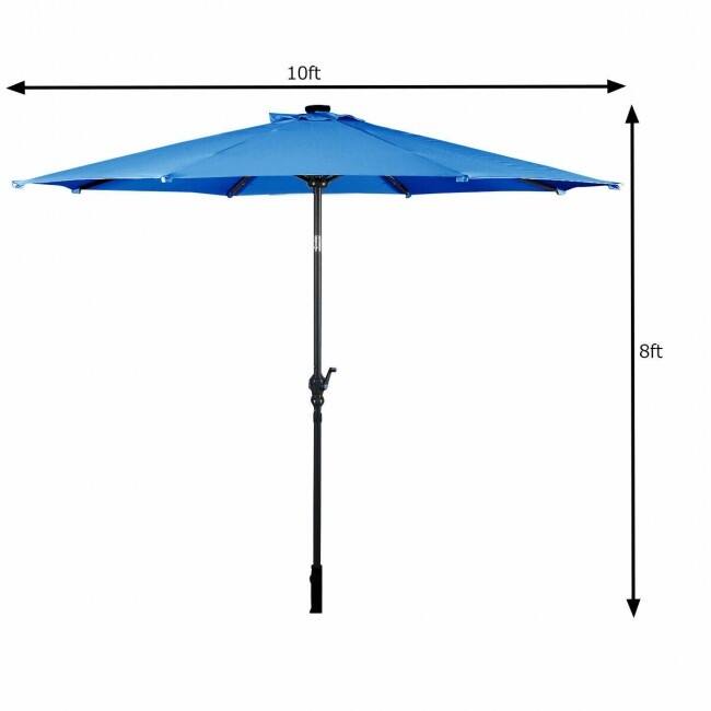10FT Patio Solar Umbrella LED Patio Market Steel Tilt With Crank Outdoor New