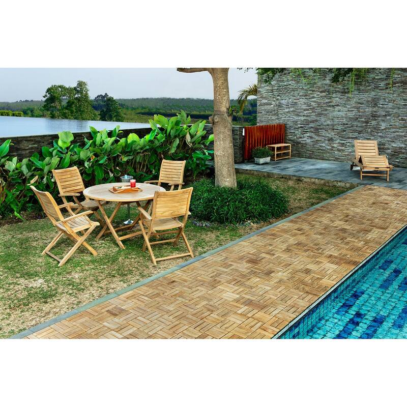 Nordic Style Natural Teak Wood Outdoor Folding Dining Chair with Arm Rests - N/A