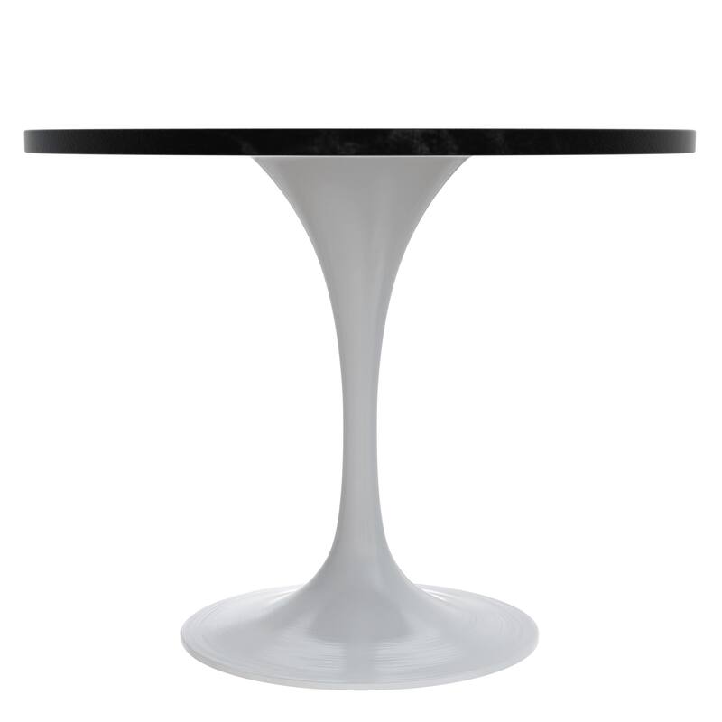 LeisureMod Verve 36" Round Dining Table with MDF Wood TableTop and White Steel Base for Kitchen & Dining Room